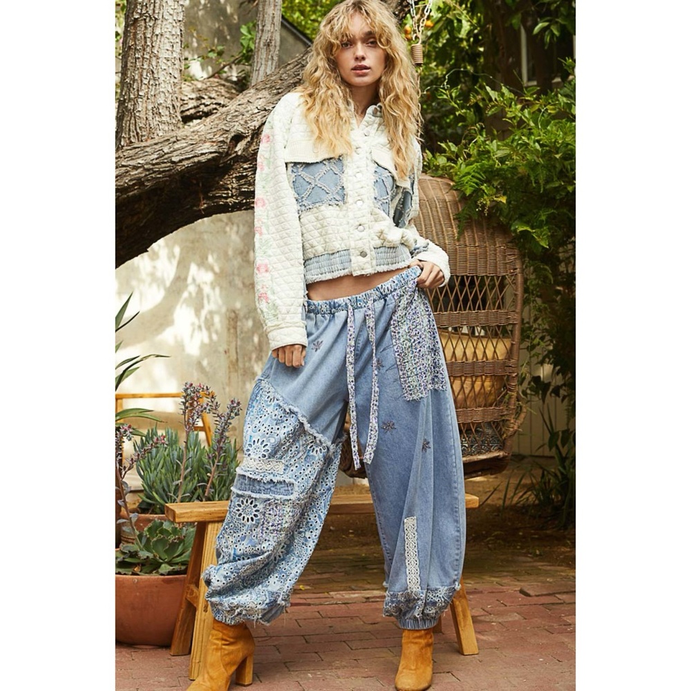 Patchwork Baggy Denim Joggers - Picture 4 of 10
